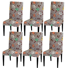 HOTKEI Set of 6 Grey Printed Dining Table Chair Cover Stretchable Slipcover Seat Protector Removable 1pc Polycotton Dining Chairs Covers for Home Hotel Dining Table Chairs