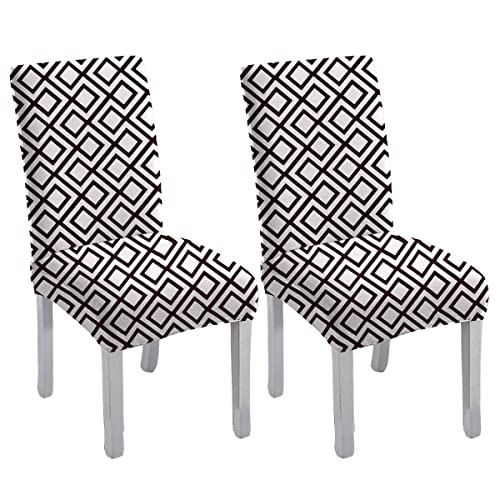 HOTKEI Pack of 2 Geometric Print Elastic Stretchable Dining Table Chair Seat Cover Protector Slipcover for Dining Table Chair Covers Stretchable 1 Piece Set of 2 Seater