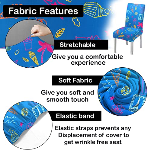 HOTKEI Pack of 4 Blue Printed Dining Table Chair Cover Stretchable Slipcover Seat Protector Removable 1pc Polycotton Dining Chairs Covers for Home Hotel Dining Table Chairs