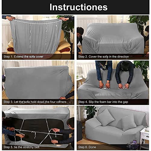 HOTKEI sofa cover 3+2 Seater Light Grey Big Universal polycotton Non-slip Elastic Stretchable Washable three and two seat sofa cover protector for sofa stretchable adjustable cloth makeover slipcovers