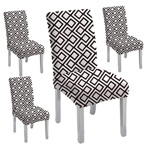 HOTKEI Pack of 4 Geometric Print Elastic Stretchable Dining Table Chair Seat Cover Protector Slipcover for Dining Table Chair Covers Stretchable 1 Piece Set of 4 Seater