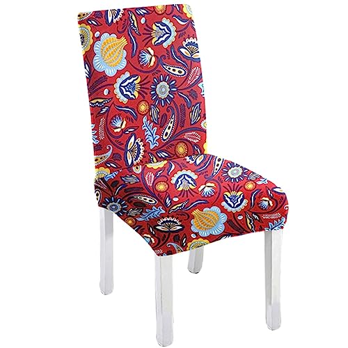 HOTKEI Pack of 1 Red Floral Print Elastic Stretchable Dining Table Chair Seat Cover Protector Slipcover for Dining Table Chair Covers Stretchable 1 Piece Set of 1 Seater