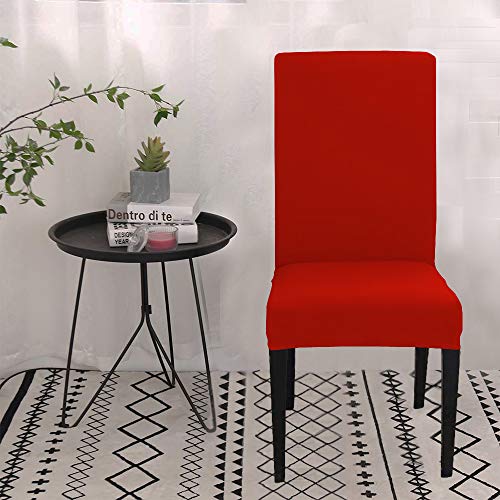 HOTKEI (Pack of 1 Red Color Elastic Stretchable Dining Table Chair Seat Cover Protector Slipcover for Dining Table Chair Covers Stretchable 1 Piece Pack of 1 Seater, Polyester