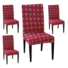 HOTKEI Pack of 4 Pink Geometric Print Dining Table Chair Cover Stretchable Slipcover Seat Protector Removable 1pc Polycotton Dining Chairs Covers for Home Hotel Dining Table Chairs