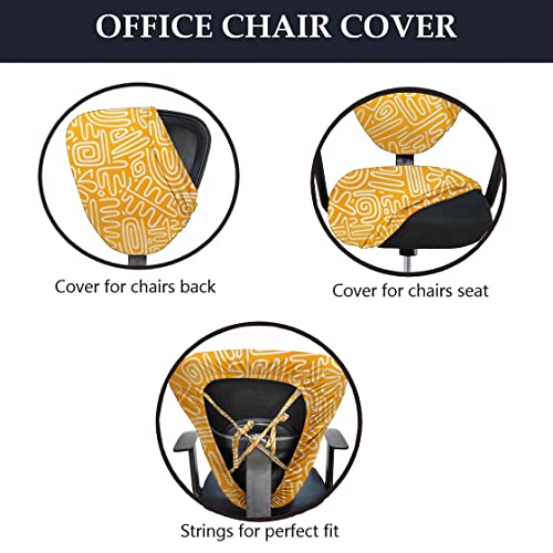 HOTKEI 2Pcs Chair Cover Pack of 2 Yellow Abstract Print Stretchable Elastic Removable Washable Office chair cover Desk Executive Rotating Chair Seat Cover Slipcover Protector for Office Computer Chair