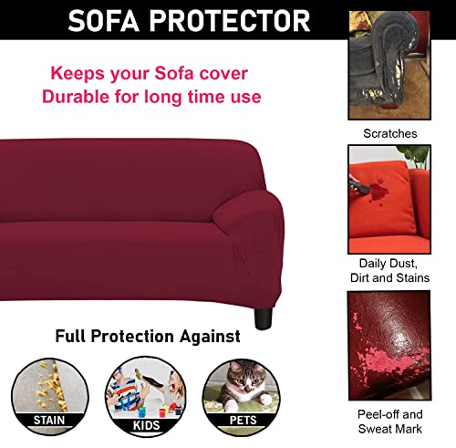 HOTKEI sofa cover 3+2 Seater Maroon Big Universal polycotton Non-slip Elastic Stretchable Washable three and two seat sofa set cover protector for sofa stretchable adjustable cloth makeover slipcovers
