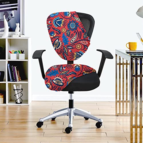 HOTKEI 2Pcs Chair Cover Pack of 2 Red Floral Print Stretchable Elastic Removable Washable Office Chair Cover Desk Executive Rotating Chair Seat Cover Slipcover Protector for Office Computer Chair