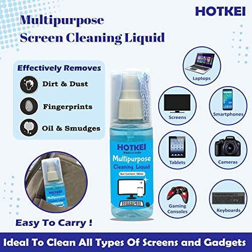 HOTKEI Combo of 100ml Laptop Screen Cleaning Liquid Keyboard Cleaning Gel for PC Laptop Tablet Phone Screen Camera dust Dirt Cleaner Cleaning Gel Jelly Liquid Spray for Laptop Cleaning kit with Cloth