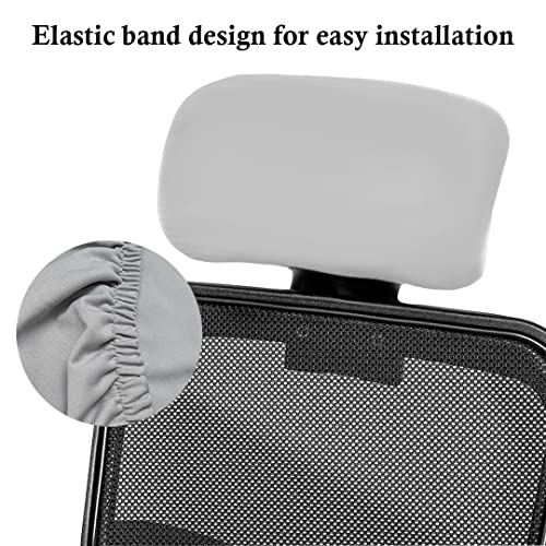 HOTKEI Light Grey Soft Polyester Office Chair Headrest Cover Elastic Removable Washable Stain Proof Computer Executive Rotating Chair Head Rest Slipcover Protector Covers for Office Chair