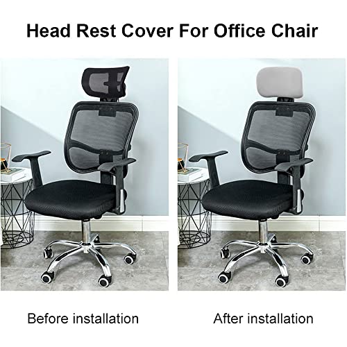 HOTKEI Light Grey Soft Polyester Office Chair Headrest Cover Elastic Removable Washable Stain Proof Computer Executive Rotating Chair Head Rest Slipcover Protector Covers for Office Chair