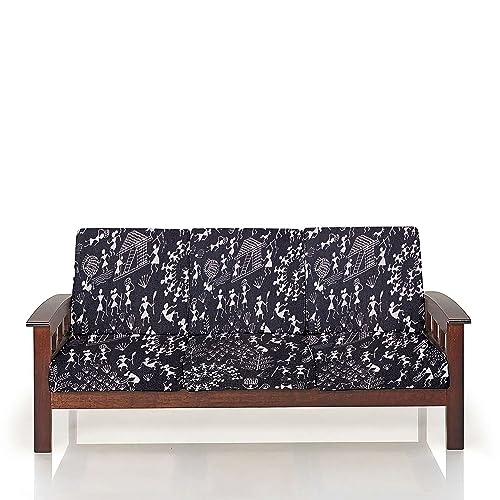 HOTKEI Warli Print Pack of 6 Sofa seat Cover Elastic Stretchable Sofa seat Set Cover Protector for Wooden Sofa seat Cushion Stretchable Cloth Cover 3 Seater 21"x 21"