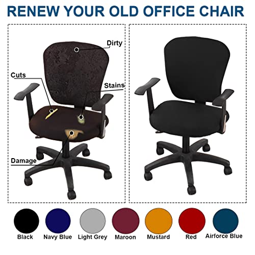 ITSPLEAZURE 2 Piece Office Chair Cover Pack of 4 Stretchable Solid Elastic Removable Washable Black Office Computer Desk Executive Rotating Chair Seat Cover Slipcover Cushion Protector Polyester Blend