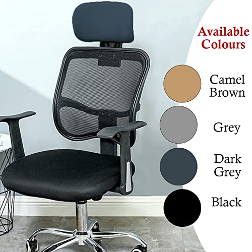 HOTKEI Dark Grey Soft Polyester Office Chair Headrest Cover Elastic Removable Washable Stain Proof Computer Executive Rotating Chair Head Rest Slipcover Protector Covers for Office Chair