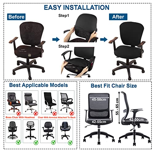 ITSPLEAZURE 2 Piece Chair Cover Pack of 100 Polycotton Stretchable Elastic Removable Washable Black Office Computer Rotating Chair Seat Covers Slipcover Cushion Protector for Office Chair