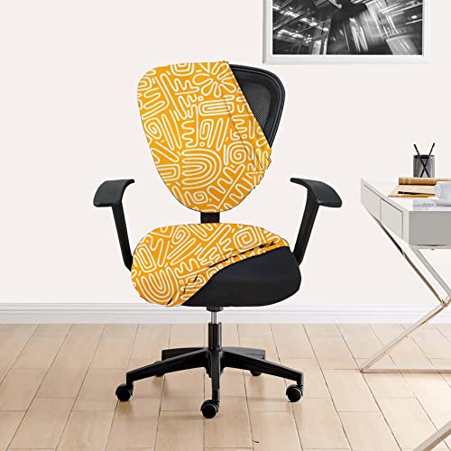 HOTKEI 2Pcs Chair Cover Pack of 2 Yellow Abstract Print Stretchable Elastic Removable Washable Office chair cover Desk Executive Rotating Chair Seat Cover Slipcover Protector for Office Computer Chair