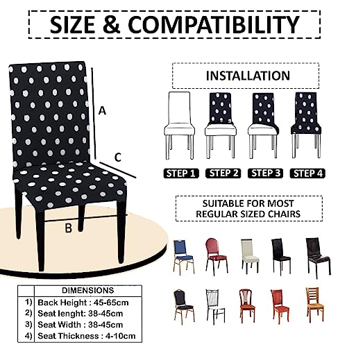 HOTKEI Pack of 6 Black Polka Dot Dining Table Chair Cover Stretchable Slipcover Seat Protector Removable 1pc Polycotton Dining Chairs Covers for Home Hotel Dining Table Chairs