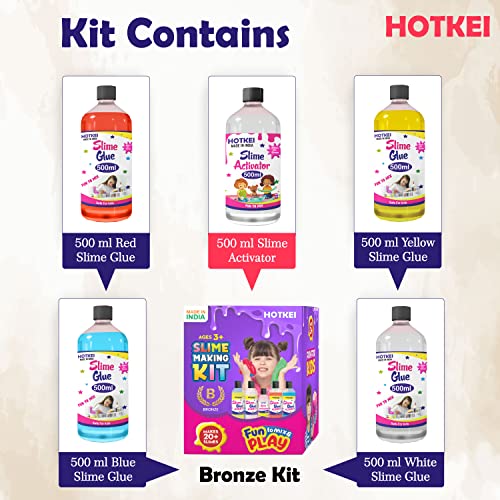 HOTKEI (Make 100+ slimes) Multicolor Scented DIY Magic Toy Slimy Slime Activator Glue Gel Jelly Putty Making kit Set Toy for Boys Girls Kids Slime Making Kit 4 Colored Glue 1 Activator - 500 ml Each