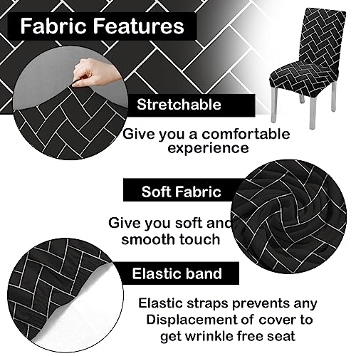 HOTKEI Pack of 1 Black Brick Print Elastic Stretchable Dining Table Chair Cover Seat Cover Protector Slipcover for Dining Table Chair Covers Stretchable 1 Piece Set of 1 Seater