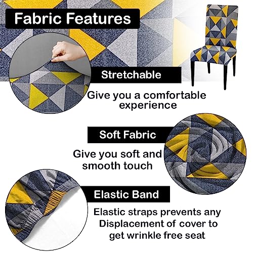 HOTKEI Pack of 2 Geometric Multicolor Dining Table Chair Cover Stretchable Slipcover Seat Protector Removable 1pc Polycotton Dining Chairs Covers for Home Hotel Dining Table Chairs