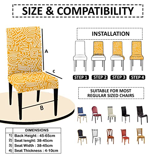 HOTKEI Yellow Printed Dining Table Chair Cover Stretchable Slipcover Seat Protector Removable 1pc Polycotton Dining Chairs Covers for Home Hotel Dining Table Chairs