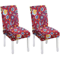 HOTKEI Pack of 2 Red Floral Print Elastic Stretchable Dining Table Chair Seat Cover Protector Slipcover for Dining Table Chair Covers Stretchable 1 Piece Set of 2 Seater