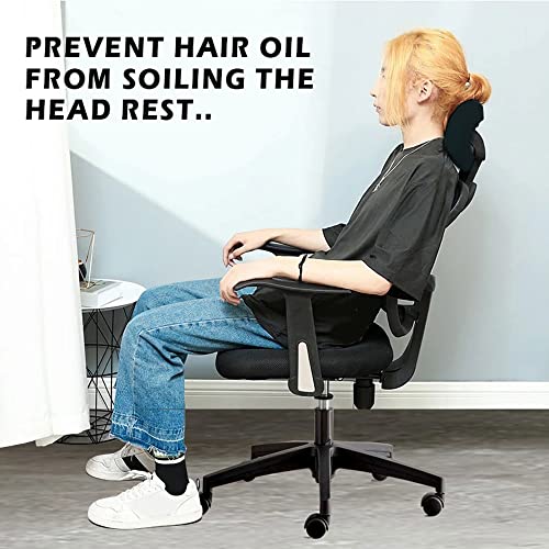 HOTKEI Black Soft Polyester Office Chair Headrest Cover Elastic Removable Washable Stain Proof Computer Executive Rotating Chair Head Rest Slipcover Protector Covers for Office Chair