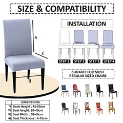 HOTKEI (Pack of 4 Light Gray Color Elastic Stretchable Dining Table Chair Seat Cover Protector Slipcover for Dining Table Chair Covers Stretchable 1 Piece Pack of 4 Seater