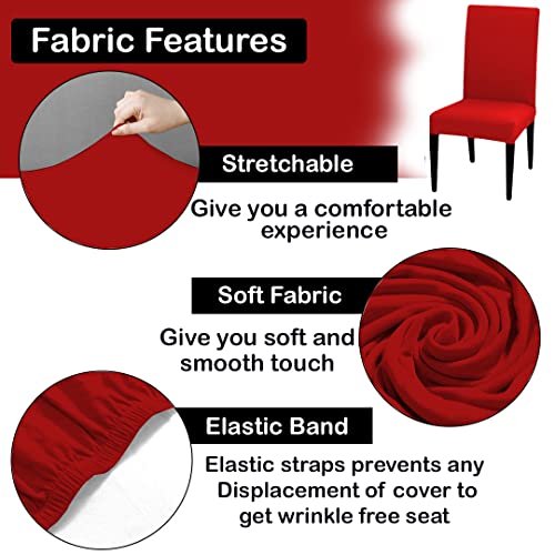 HOTKEI (Pack of 1 Red Color Elastic Stretchable Dining Table Chair Seat Cover Protector Slipcover for Dining Table Chair Covers Stretchable 1 Piece Pack of 1 Seater, Polyester Blend