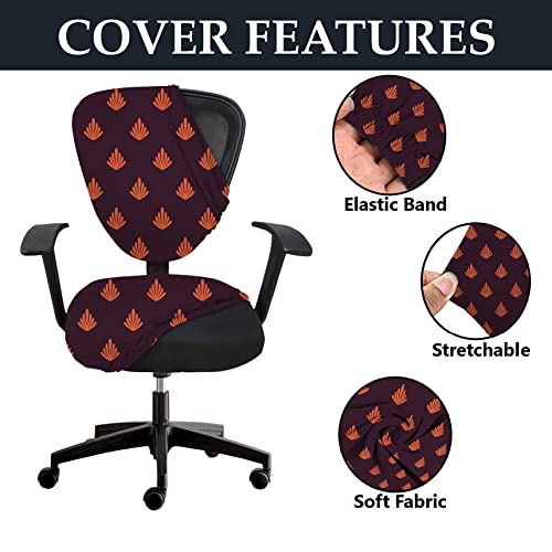 HOTKEI 2Pcs Chair Cover Pack of 6 Wine Leaf Print Stretchable Elastic Removable Washable Office Chair Cover Desk Executive Rotating Chair Seat Cover Slipcover Protector for Office Computer Chair