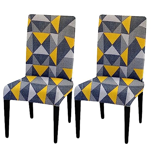 HOTKEI Pack of 2 Geometric Multicolor Dining Table Chair Cover Stretchable Slipcover Seat Protector Removable 1pc Polycotton Dining Chairs Covers for Home Hotel Dining Table Chairs