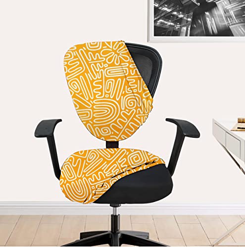 HOTKEI Yellow Abstract Print 2 Piece Office Chair Cover Pack of 1 Stretchable Elastic Polyester Blend Removable Washable Office Computer Desk Executive Rotating Chair Seat Covers Slipcover Protector