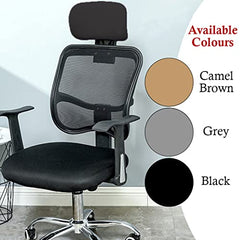 HOTKEI Black Soft Polyester Office Chair Headrest Cover Elastic Removable Washable Stain Proof Computer Executive Rotating Chair Head Rest Slipcover Protector Covers for Office Chair