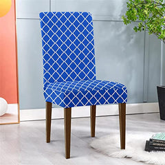 HOTKEI Pack of 2 Blue Diamond Printed Elastic Stretchable Dining Table Chair Cover Seat Cover Protector Slipcover for Dining Table Chair Covers Stretchable 1 Piece Set of 2 Seater