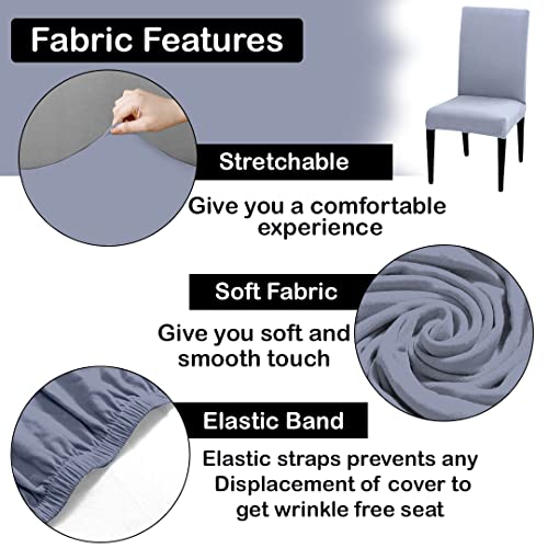 HOTKEI (Pack of 4 Light Gray Color Elastic Stretchable Dining Table Chair Seat Cover Protector Slipcover for Dining Table Chair Covers Stretchable 1 Piece Pack of 4 Seater
