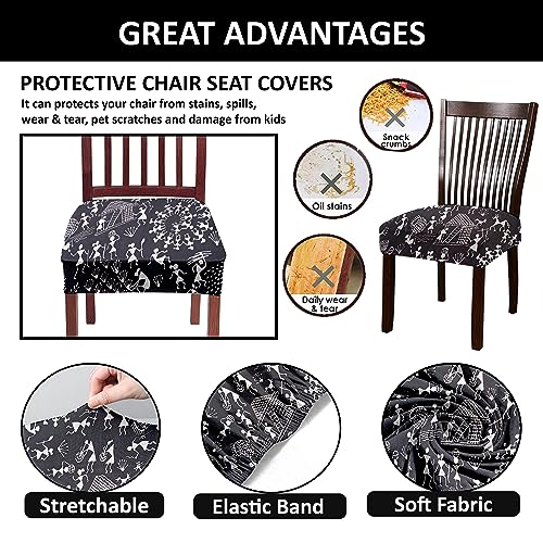 HOTKEI Pack of 2 Warli Print Dining Chair Seat Cover Elastic Magic Chair Cover Stretchable Protector Slipcover for Dining Table Chair Cover Set of 2 Seater