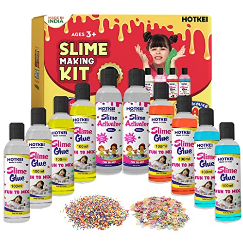 HOTKEI DIY Toy Slime Making Kit at Home for Kids 8 Glue 2 Activator with Accessories