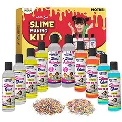 HOTKEI DIY Toy Slime Making Kit at Home for Kids 8 Glue 2 Activator with Accessories