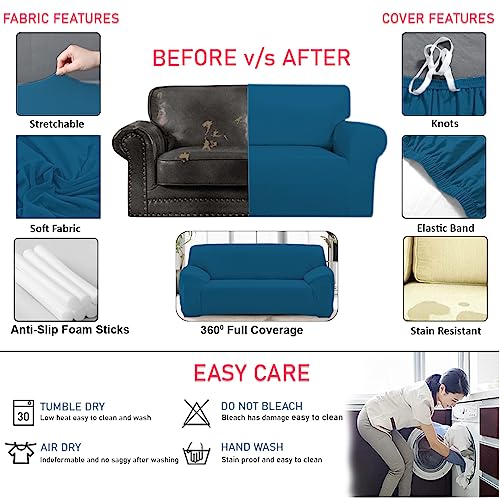 HOTKEI 2 Seater Airforce Blue Polycotton Big Universal Non-Slip Elastic Stretchable Couch Sofa Set Cover Protector for 2 Seaters Sofa seat Stretchable Cloth Full Covers
