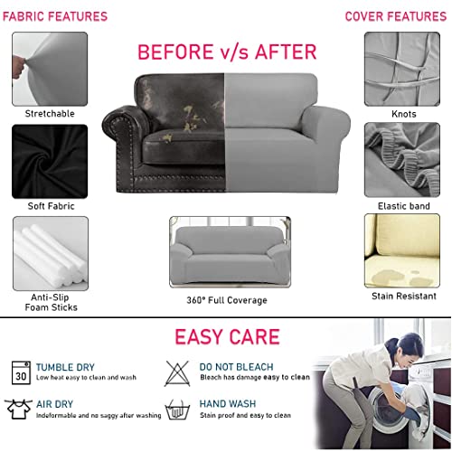 HOTKEI sofa cover 3+2 Seater Light Grey Big Universal polycotton Non-slip Elastic Stretchable Washable three and two seat sofa cover protector for sofa stretchable adjustable cloth makeover slipcovers