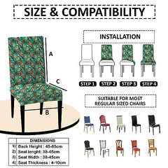 HOTKEI Pack of 6 Green Printed Dining Table Chair Cover Stretchable Slipcover Seat Protector Removable 1pc Polycotton Dining Chairs Covers for Home Hotel Dining Table Chairs