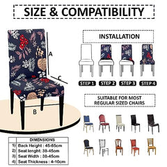 HOTKEI Pack of 4 Navy Blue Floral Print Dining Table Chair Cover Stretchable Slipcover Seat Protector Removable 1pc Polycotton Dining Chairs Covers for Home Hotel Dining Table Chairs