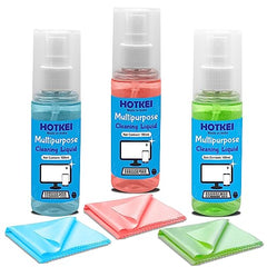 HOTKEI Pack of 3 Laptop Screen Cleaner Cleaning Spray kit for Laptop PC Computer Tablet Smart Phone Screen Digital Camera Lens Cleaning kit with Micro Fiber Cloth Per Bottle 100ml Blue Pink Green