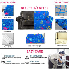 HOTKEI 3 Seater Blue Cupcake Print Polycotton Big Universal Non-Slip Elastic Stretchable Sofa Set Cover Protector for 3 Seater Sofa seat Stretchable Cloth Full Covers
