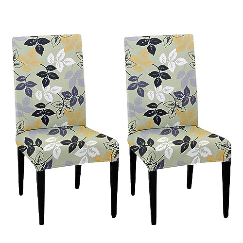 HOTKEI Pack of 2 Light Green Floral Print Dining Table Chair Cover Stretchable Slipcover Seat Protector Removable 1pc Polycotton Dining Chairs Covers for Home Hotel Dining Table Chairs