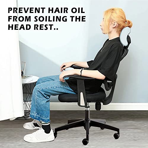 HOTKEI Light Grey Soft Polyester Office Chair Headrest Cover Elastic Removable Washable Stain Proof Computer Executive Rotating Chair Head Rest Slipcover Protector Covers for Office Chair