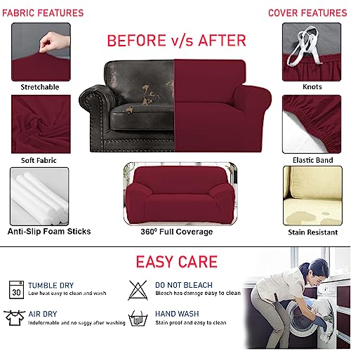 HOTKEI 3 Seater Maroon Polycotton Big Universal Non-Slip Elastic Stretchable Sofa Set Cover Protector for 3 Seater Sofa seat Stretchable Cloth Full Covers