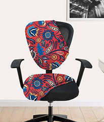 HOTKEI Red Floral Printed 2 Piece Office Chair Cover Pack of 1 Stretchable Elastic Polyester Blend Removable Washable Office Computer Desk Executive Rotating Chair Seat Covers Slipcover Protector