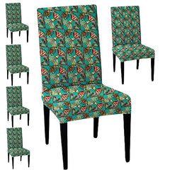 HOTKEI Pack of 6 Green Printed Dining Table Chair Cover Stretchable Slipcover Seat Protector Removable 1pc Polycotton Dining Chairs Covers for Home Hotel Dining Table Chairs