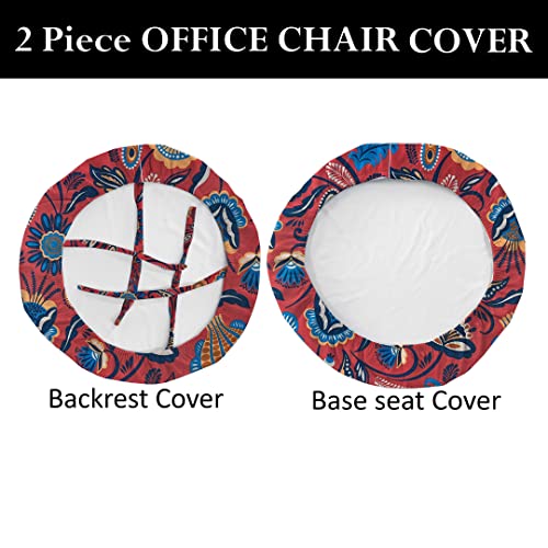 HOTKEI 2Pcs Chair Cover Pack of 4 Red Floral Print Stretchable Elastic Removable Washable Office Chair Cover Desk Executive Rotating Chair Seat Cover Slipcover Protector for Office Computer Chair