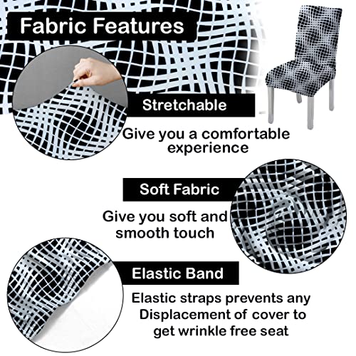 HOTKEI (Pack of 4 Graphics Print Elastic Stretchable Dining Table Chair Seat Cover Protector Slipcover for Dining Table Chair Covers Stretchable 1 Piece Pack of 4 Seater